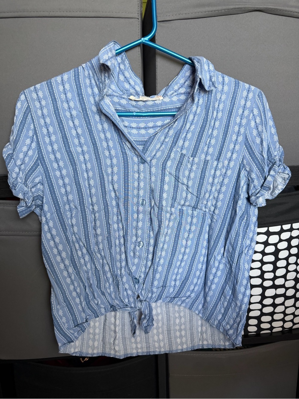 Pink Republic Blue Striped Tie-Front Button Down Shirt